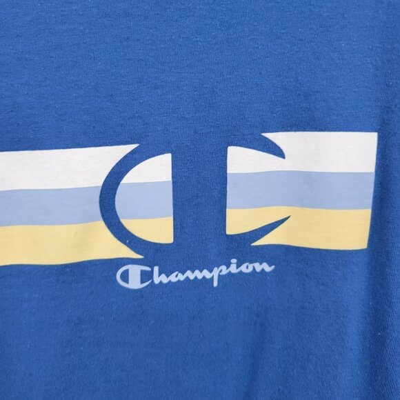 Champion Men Blue Short Sleeve Crew Neck Stripe Graphic Tee Shirt Top Size XL - Picture 3 of 11